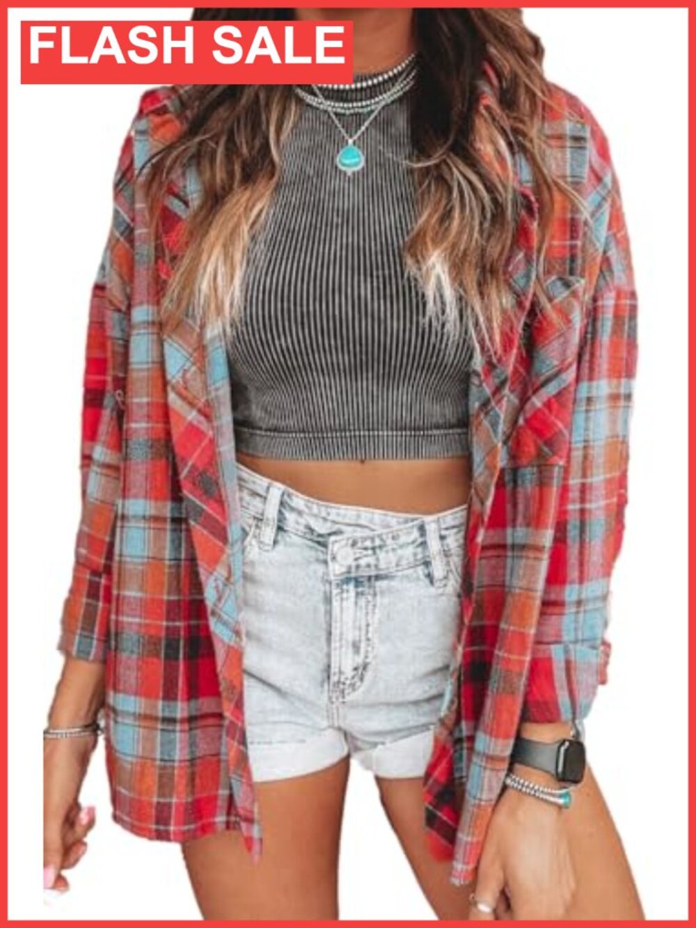 Women's Plaid Flannel Button Down Shirt Long Sleeve Loose Fit Casual